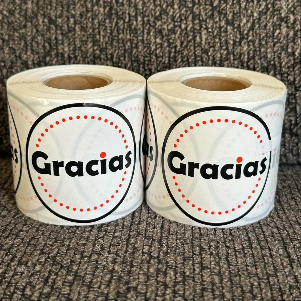 2 rolls of Gracias ( Thank You ) Stickers 2in round
